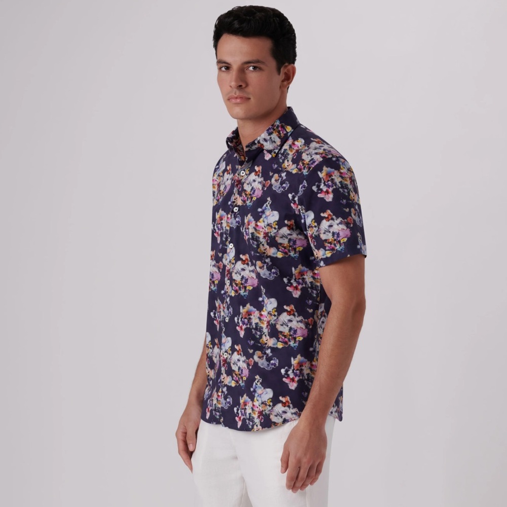 BUGATCHI Orson Watercolor Print Short Sleeve Shirt